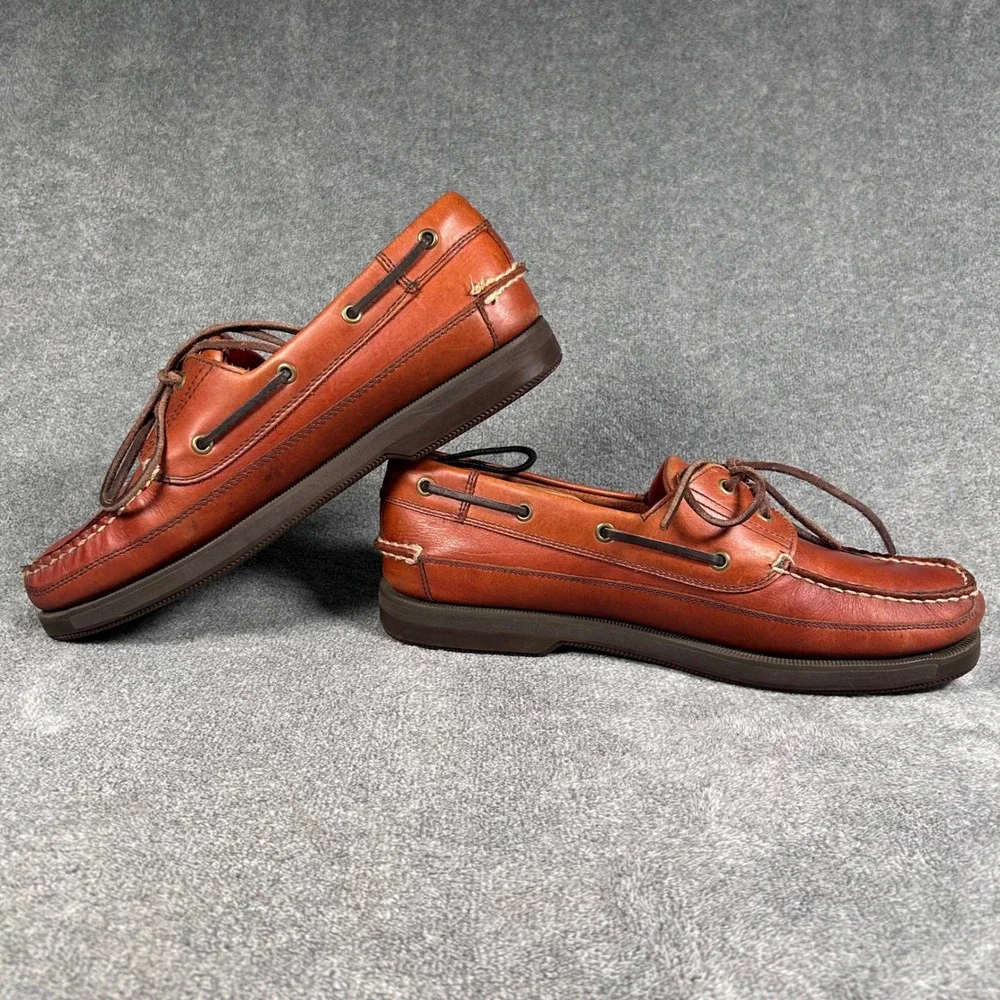VTG Lands' End Boat Shoes 90s Leather Brown MocToe Loafers Men 10.5M Brazil